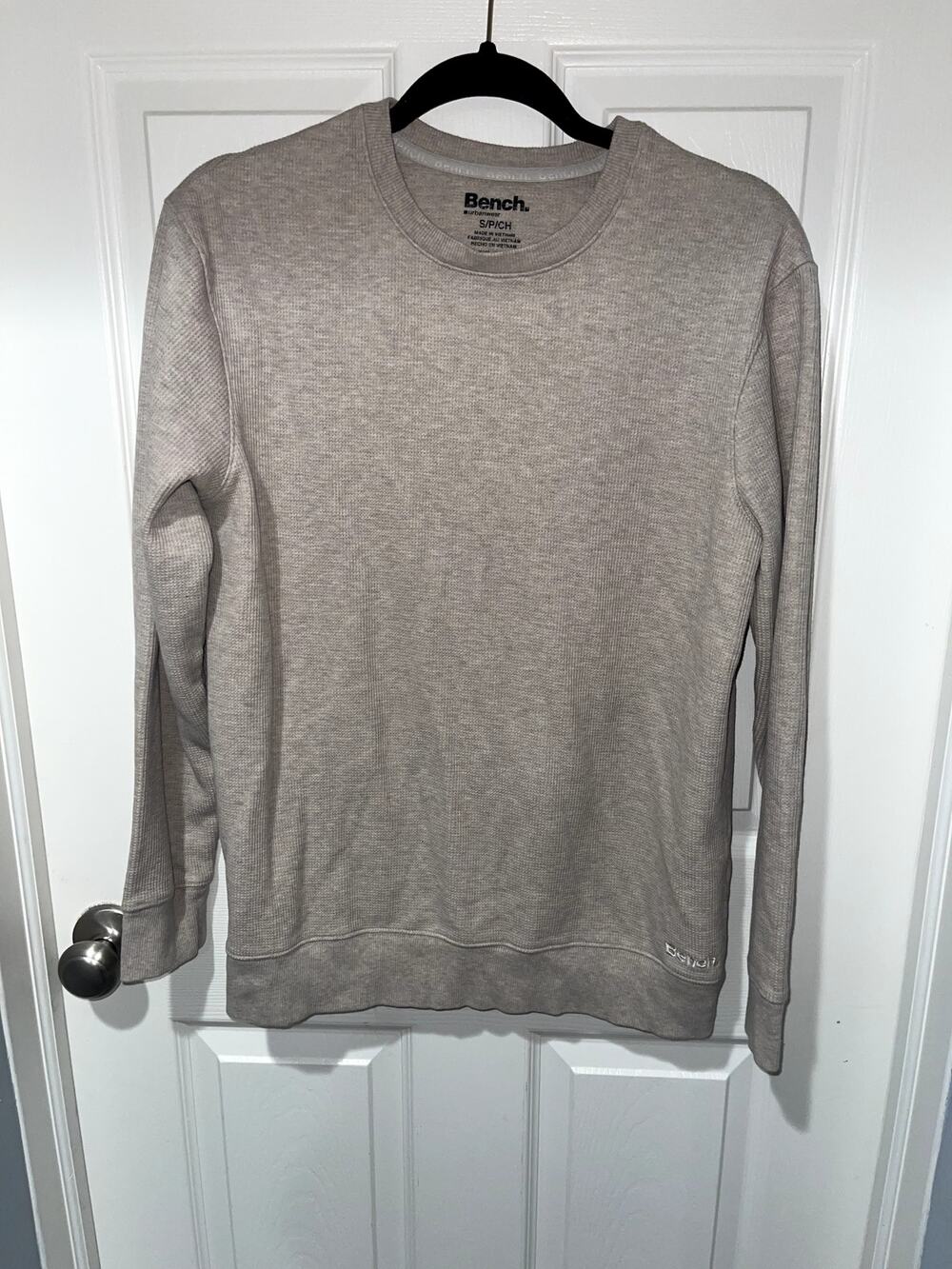 Bench Beige Waffle Knit Crewneck Fleece Lined Sweatshirt